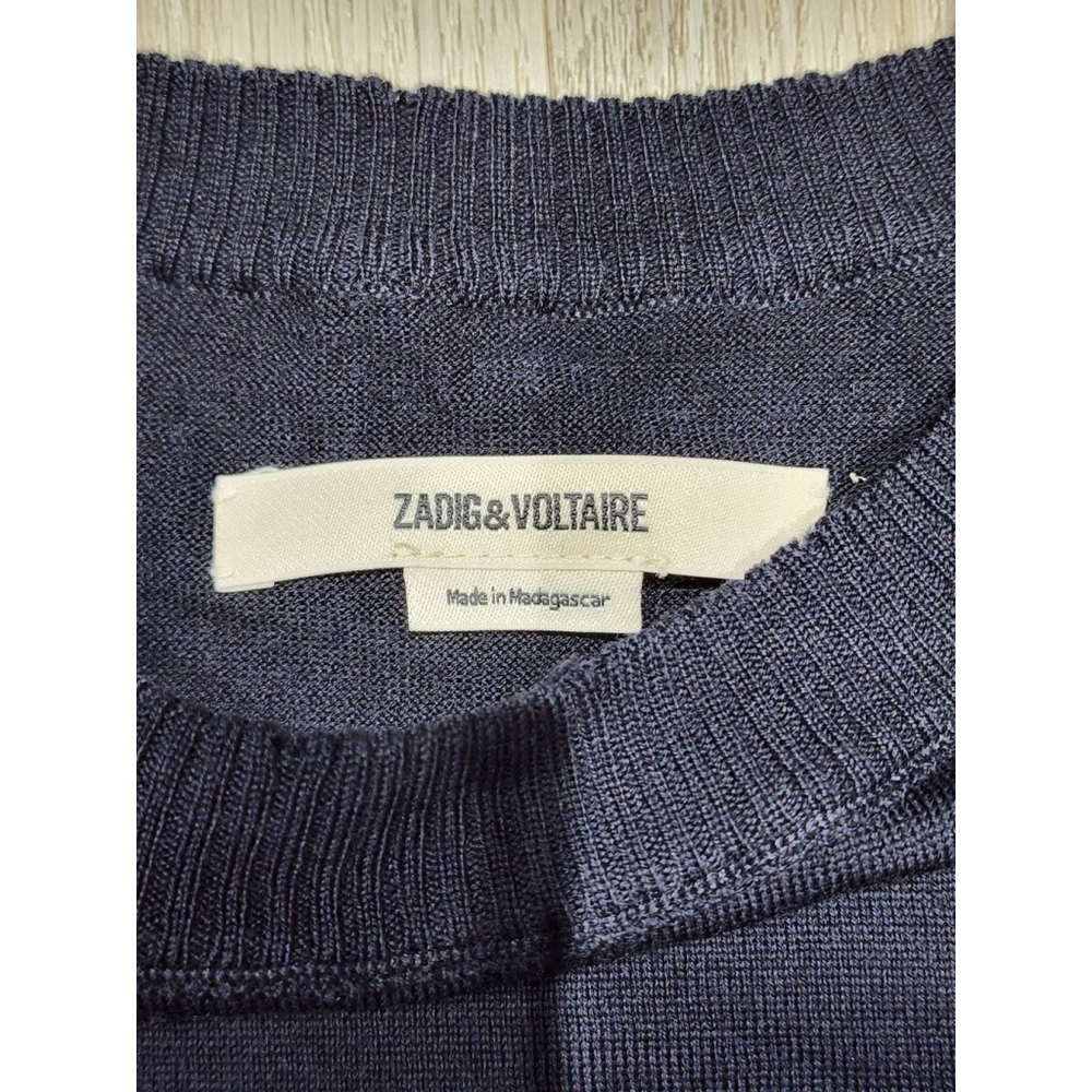 ZADIG & VOLTAIRE Miss Amour Sweater Rhinestone Navy S Merino Wool New - Picture 3 of 8